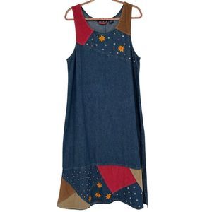 Asazu Vintage Denim Sleeveless Patchwork Jumper Maxi Dress LP